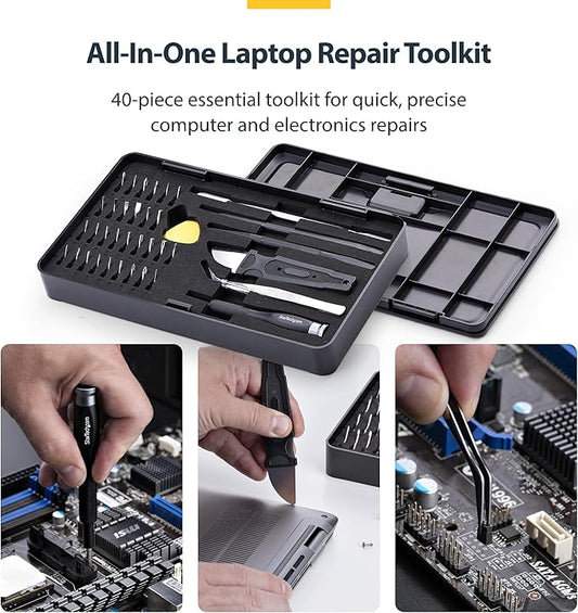 StarTech 40-Piece Computer Repair Toolkit for Laptop, PC, Electronics, 30-Bit Screwdriver Set, Magnetic Tray, Pry Tools