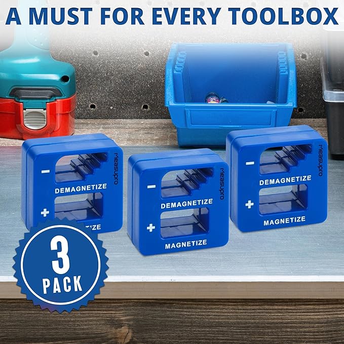 Demagnetizer and Magnetizer for Screwdrivers Tips, Bits, and Small Tools, Large or Big Screws, Drills, Drill Bits, Sockets, Nuts, Bolts, Nails and Precision Construction, Blue - 3 Pack