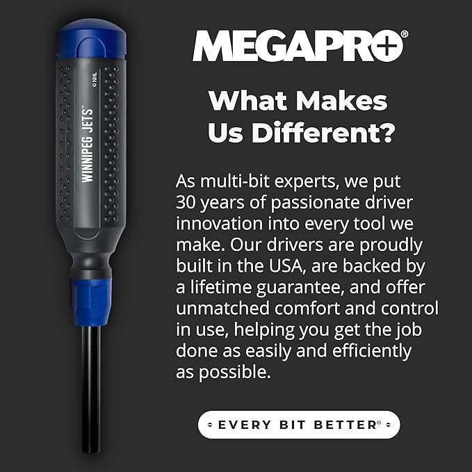 MEGAPRO짰 NHL짰 Team Edition Multi-bit Screwdriver | Officially Licensed NHL짰 Gear | Durable, Ergonomic, Pro-Grade Screwdriver (Winnipeg Jets??