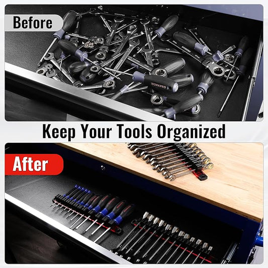 WORKPRO Magnetic Screwdriver Organizer and Wrench Organizer, Aluminum Rail Magnetic Tool Organizer, Tool Holder, Toolbox Organization, 36-Slot Screwdriver and Wrench Holder (Tools not Included)