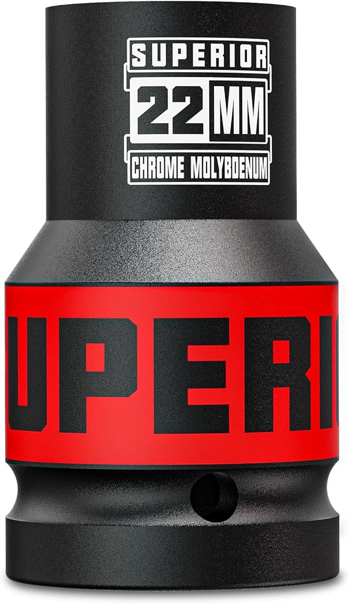 1" Drive Impact Socket, 22 mm Deep Socket, Metric Axle Nut Socket, 6 Point, CR-MO, Automotive, Truck Maintenance, Heavy Equipment Repair