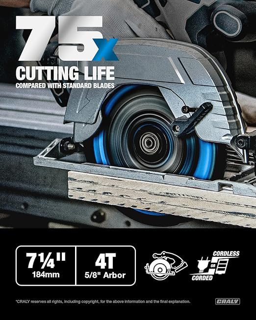 CRALY 7-1/4 Inch 4 Teeth Hardie Fiber Cement Circular Saw Blade, 5/8 Inch Arbor, Polycrystalline Diamond Tipped (PCD), Thin Kerf, Black Ice??Coating, for Laminate Flooring, 3-Pack(C0704FC-3)