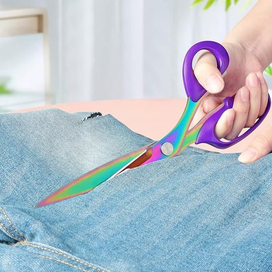 Fabric Scissors, Heavy Duty Titanium Plated Stainless Steel, Tailor Scissors for Cutting Fabrics and Leather, Purple, Set of 2 (26cm/21cm)