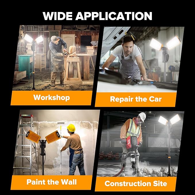 LUTEC ?륶pgraded??6290Pro 15000 Lumen 105 Watt Dual-Head LED Work Light with Telescoping Tripod, Work Light with Stand Rotating Waterproof Lamps and 8 Ft 3-Prong Power Cord