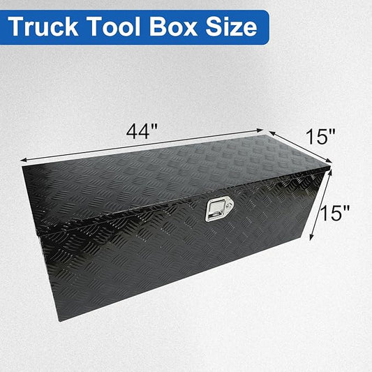 confote 44" Heavy Duty Aluminum Stripes Plated Tool Box Pick Up Truck Bed RV Trailer Toolbox Waterproof Square Storage Organizer with Side Handle, Lock with Keys -44"x 15"x 15",Black