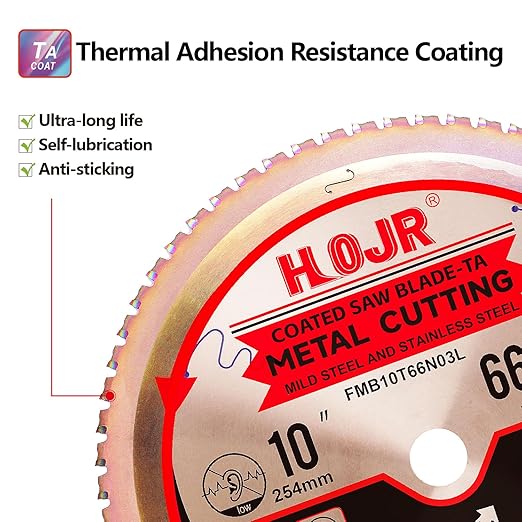 Metal Cutting Circular Saw Blade, Steel and Stainless Steel Cutting, The Cutting Head uses a Special Anti-Heat Sticking Coating with high Finish and Long Life, FMB 10 inch 66-Tooth 1" -TA