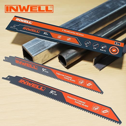 2PCS Tungsten Carbide Reciprocating Saw Blade, 8TPI Heavy-Duty Saw Blades for Thick Metal, Cast Iron, and Stainless Steel, Long-Lasting Blades for Demolition and Industrial Cutting (9 Inch)