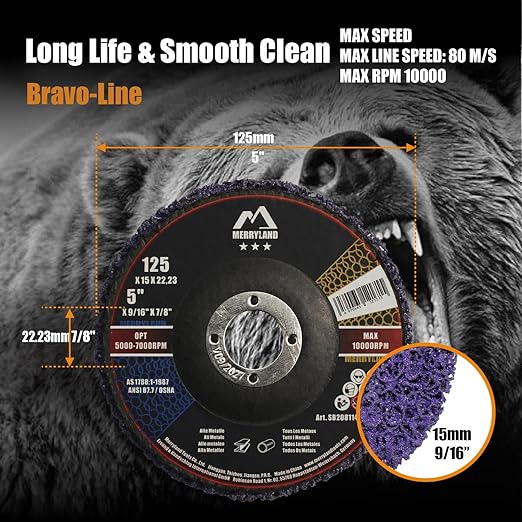 Merryland Strip Disc 5 inch Paint Rust Remover Disc for Angle Grinder, 5inch Purple Strip Wheel 5 Pack, Stripping Wheel Stripper Wheel INOX Stainless Steel Iron Universal, Craft-Line SB208114-05
