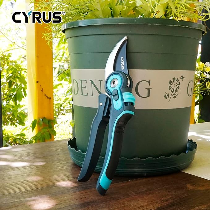 CYRUS Adjustable labor-saving Pruning Shears, Garden Shears with Non-Stick Carbon Steel Blade, 0.866 Inch Cutting Diameter, Safety Lock & Anti-Slip TPR Handle for Gardening, Flower Trimming
