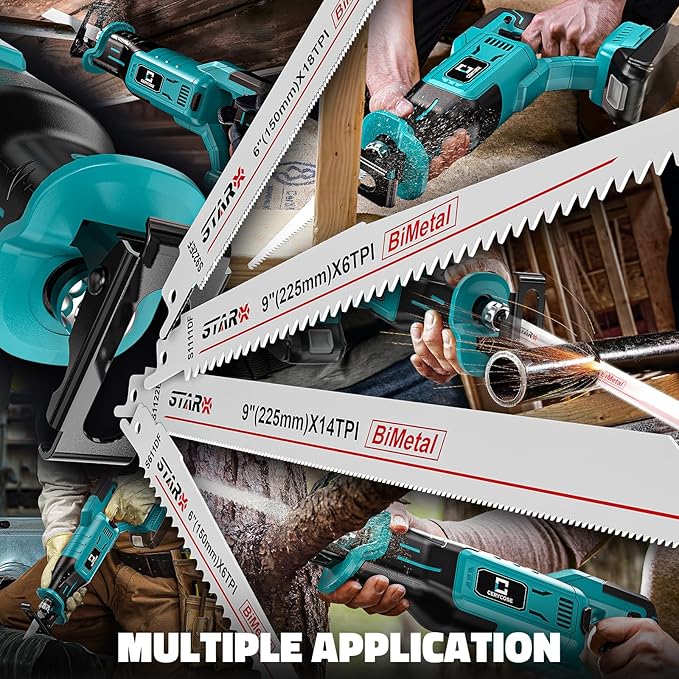 Cordless Reciprocating Saw Compatible with Makita 18V Battery, Variable Speed 1" Stroke Length,3200 SPM, Toolless Blade Change, 4 Saw Blades for Metal Wood PVC Cutting Tool Only