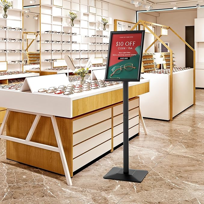 YIYO Sign Stand Poster Stand竊똞djustable heavy duty pedestal Sign Holder Floor Stand竊똞luminium frame floor standing for display 8.5*11 inch竊똁lack (8.5*11 Black)