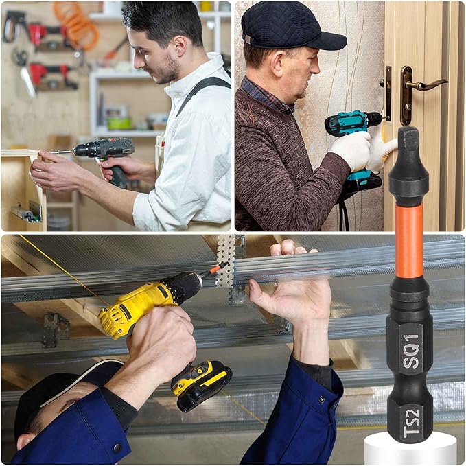HARFINGTON 3pcs Square Head Screwdriver Bits 1/4" Hex Shank SQ1 Magnetic Head 2" Length S2 Steel Screw Driver Drill Bit for Repair Work Electric Screw Driver