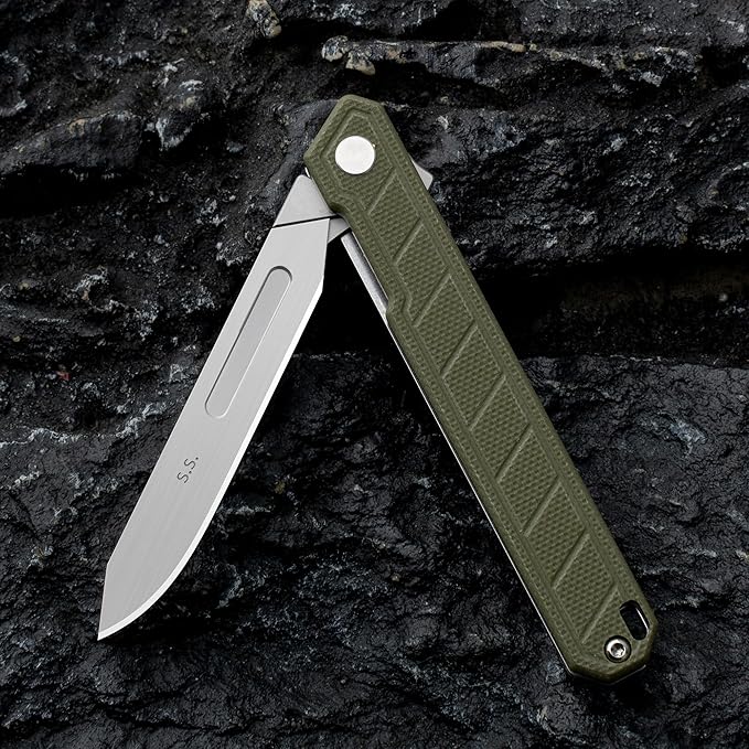 G046 Mecha Mini Slim Folding Scalpel with 5pcs #24 and 5pcs #60 G11 Handle with Liner Lock, Utility EDC Pocket Knife with Back Clip(Black)