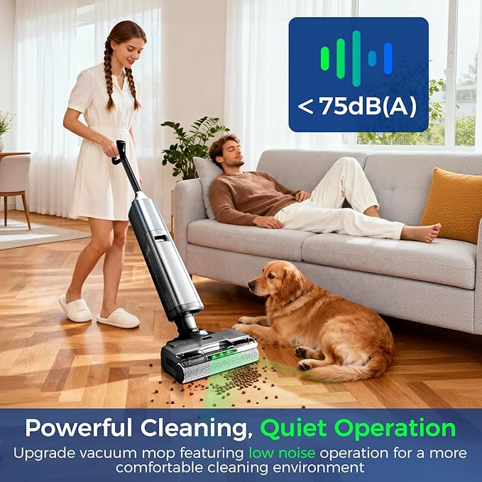 Wet Dry Vacuum Cleaner,Cordless Vacuum Mop Combo with Self-Cleaning,All in one Floor Cleaner Machine for Hard Floor,45kPa Suction 75 Mins Runtime Anti-Tangle,LED Light,180째 Lay-Flat,Self Propelled