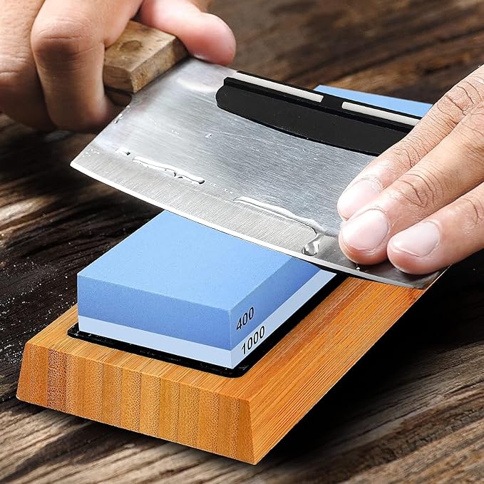 Knife Sharpening Stone Kit, 12pcs Dual Grit Whetstone 400/1000&3000/8000 White Corundum, Whetstone kit with Non-slip Bases, Flattening Stone, Angle Guide, Honing guide…
