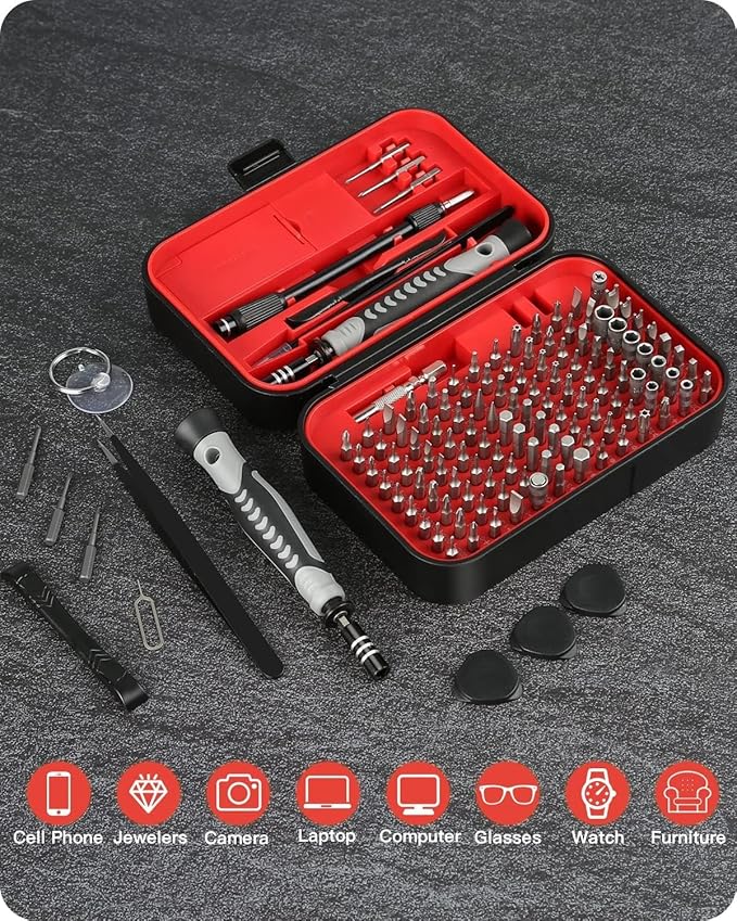 Screwdriver Set ??Precision Screwdriver Bit Sets 130 in 1, Mini Hex Phillips Torx Slotted Screwdriver Bit Set with Tool Box, Ideal for Electronics, Laptop, iPhone, Jewelers and More(130-IN-Red)