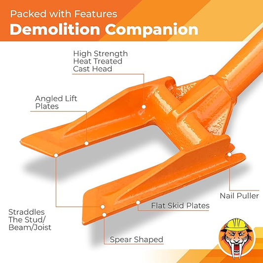 Gutster 48??Demolition Pry Bar & Crowbar ??Round Handle Wrecking Bar for Ceiling & Wall Demo ??Heavy Duty Nail Puller Tool for Contractors, Firefighters & Home Renovations