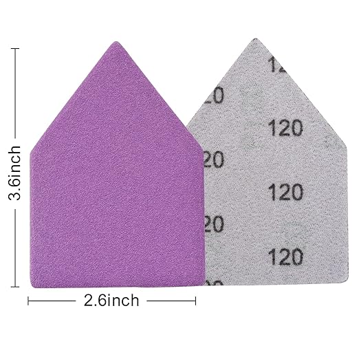 120 Grit Sandpaper 50PCS, 90mm x 65mm Triangle Sanding Sheets, Fits Milwaukee M12 Fuel Sander, Hook & Loop Detail Sander, White Fused Alumina Abrasive Sand Paper for Wood Finishing, Detail Sanding