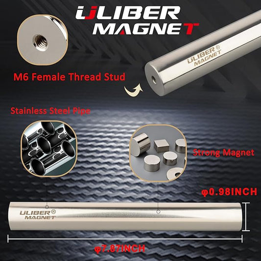 ULIBERMAGNET Magnetic Filter Rod,12000 Guass Neodymium Magnets Rod, Super Strong Magnetic Filter Cylinder Bar for Filter Dry Powder, Oil Filter, Iron Slag, Magnetized Water Impurity