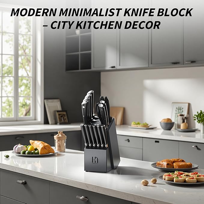 KnifeSaga Premium Knife Set 15 Pcs Quality Kitchen Knife Set with Block, Japanese High Carbon Stainless Steel Razor Sharp Knife Block Set, Acacia Wood Block Knife Set with Ergonomic Full-tang Handle
