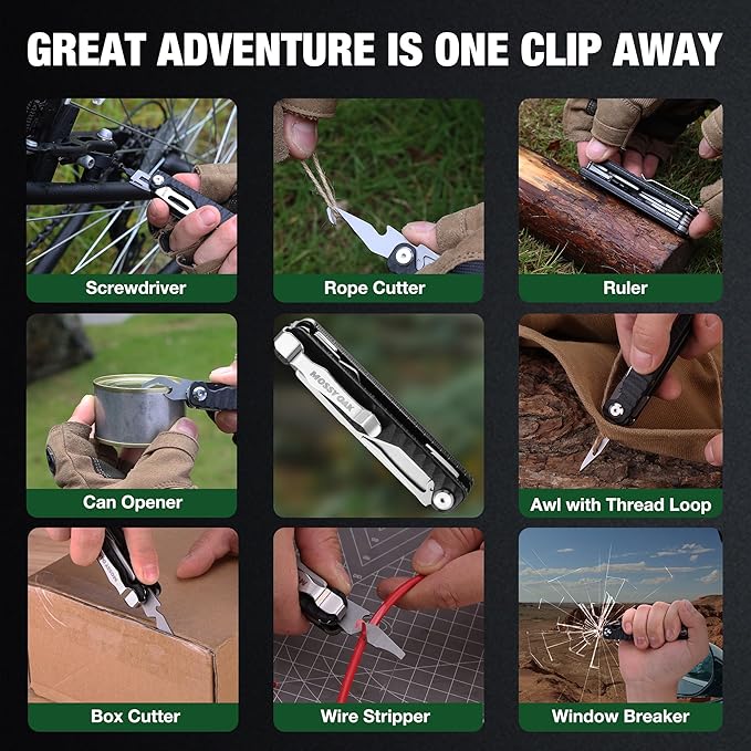 Mossy Oak Multitool Knife, 12 in 1 Pocket Multitool with G10 Handle, EDC Multi Tool Knife with Scissors Bottle Opener Screwdrivers and More for Camping, Survival, Hunting and Outdoors