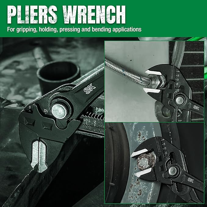 SK 10-Inch Pliers Wrench, Premium CR-V Construction, Smooth Parallel Jaws with Comfortable Grips