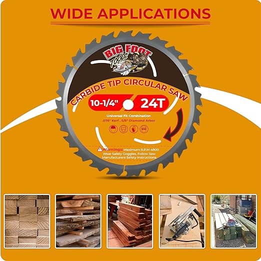 Big Foot 10 1/4 Circular Saw Blade 24 Tooth Carbide Tipped Circular Saw Blade - 10-1/4" Diameter - 5/8" Arbor