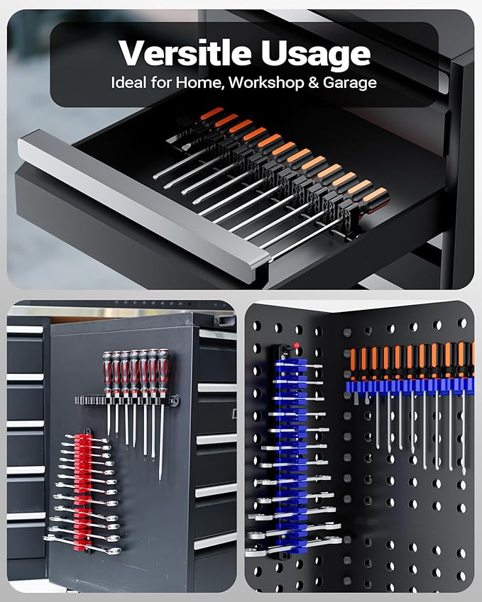 Magnetic Wrench Organizer and Screwdriver Organizer for Work shop, Garage | Tool Organization with Magnet & Space Optimization | Gift for father, brother, boyfriend (4 pcs, Black)