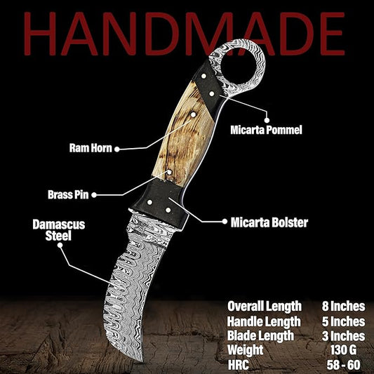 Handmade 1095 Steel Lineman’s Hawkbill knife with Leather sheath, Heavy Duty Utility Knife blade Electrician Wire Skinning knife for professional.(Horn)