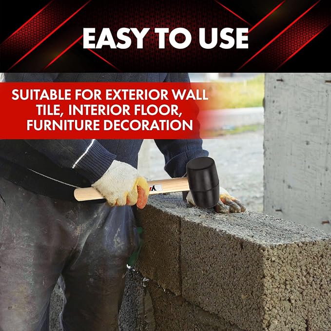 YIYITOOLS YY-2-005 Rubber Mallet Hammer With Wood Handle–8-oz, black