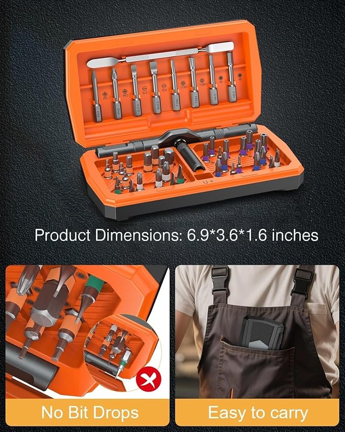 43 in 1 Ratchet Screwdriver Set, Magnetic Screwdriver Set, 2025 New Model Repair Tool Kit with DIY Ratchet Handle, Metal Pry Bar, 40 Precision Bits for Electronics,Furniture,Bicycle