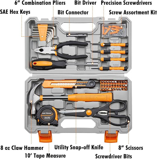 CARTMAN 126-Piece Home Tool Set Kit, Basic Household Hand Tools with Storage Case Orange