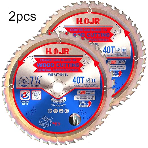 2-Pack 7-1/4" 40-Tooth 5/8" Arbor Circular Saw Blade, Framing/Universal Wood Cutting Saw Blade, Special Anti-Thermal Adhesion Coating on Cutting Edge-TA, 7-1/4" 40T 5/8"