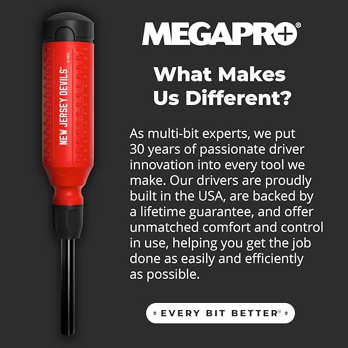 MEGAPRO짰 NHL짰 Team Edition Multi-bit Screwdriver | Officially Licensed NHL짰 Gear | Durable, Ergonomic, Pro-Grade Screwdriver (New Jersey Devils짰)