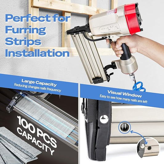 meite ST64E Concrete Nail Gun Heavy Duty Pneumatic Concrete T-Nailer Gun for Plywood/Decking/Furring, 100PCS Magazine, Accepts 3/4'' to 2-1/2''