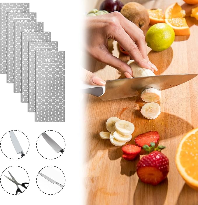 6 Pcs Diamond Sharpening Stone Set with Non-slip Base Knife Sharpening Stone 400/600/800/1000/1200/2000 Grit Sharpener Diamond Lapping Plate for Chisels, Plane Irons, Knives, Blades