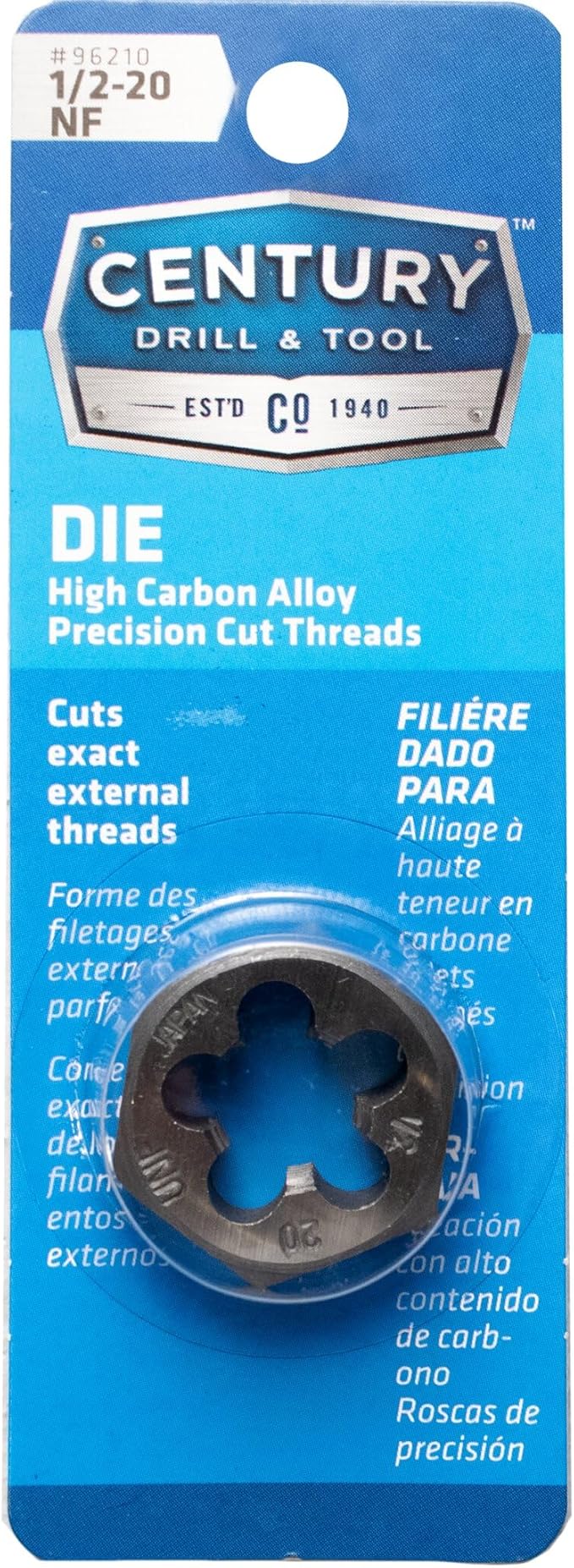 Century Drill & Tool 96210 Carbon Steel Die, 1/2-20NF