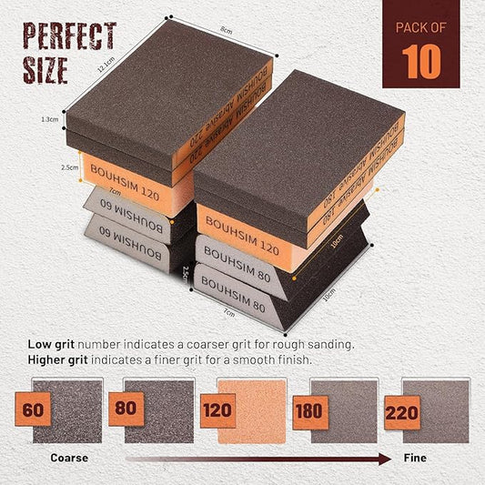 Sanding Sponge,Washable and Reusable Handmade Sandpaper Block竊똙ersatile Sanding Blocks for Wood, Drywall & Metal竊똕andpaper Blocks Pads Perfect for Smooth finishes (10 Pack_Mix)
