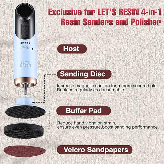 LET'S RESIN LRP-2393 4-in-1 Resin Sander Accessory Kit - 203pcs 3 Inch Hook & Loop Sandpapers, Sanding Disc & 2*Buffing Pads (60/80/100/180/320/600/1000/1500/2000/5000) for Resin Crafts