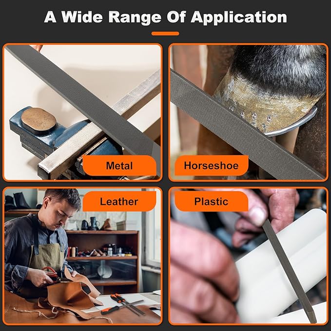 MORROWIND 3 Pcs Metal File Set, 8-Inch Carbon Steel Files with Flat, Half-Round, and Round Shapes, Heavy-Duty Hand Tools for Metal, Wood, Plastic and More, Orange