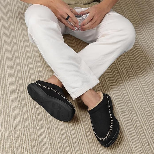 ATHMILE Mens House Shoes Fuzzy Warm Moccasin Memory Foam House Slippers for Men Cozy Winter Mens Slippers for Home Bedroom Indoor Outdoor