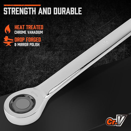 HORUSDY 9-Piece Extra Long Ratcheting Wrench Set, Double Box End Wrench Set with Tool Bag & Box, Metric 8-22mm, CR-V Steel