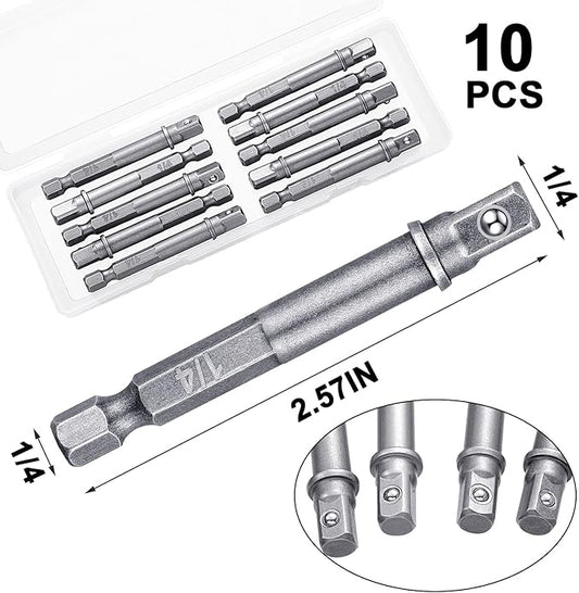Impact Adapter Square Socket for Drills Extension Driver Bits Hex Impact Socket Adapter for Automotive DIY(1/4 Inch Square Tip,Silver)