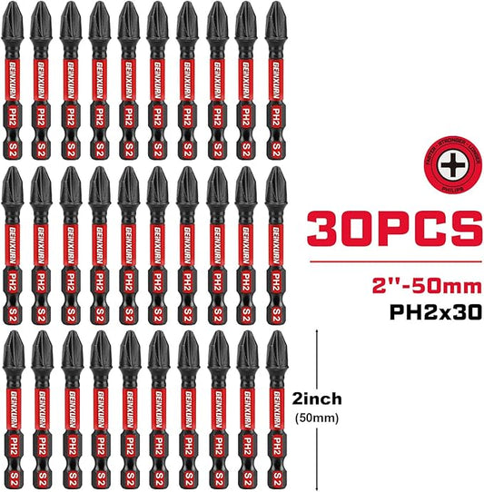 Impact Tough #2 Phillips 2 in. Insert Driver Bits,30Pack Bulk PH2 Screwdriver Bits Set