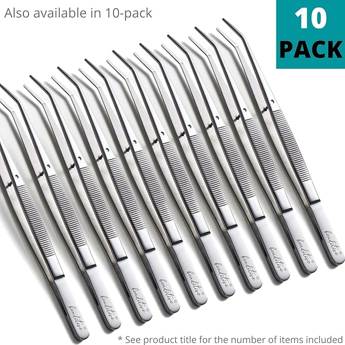 Beaditive 6-inch Sewing Machine Tweezers Set (3-PC) Serrated Bent Tips | Professional Grade, High Precision | Stainless Steel