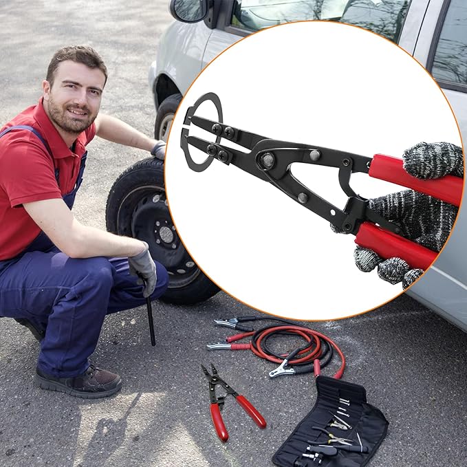 38700 Snap Ring Pliers 10in Heavy Duty Internal External Circlip Pliers with Ratchet Locking Design Anti-slip Snap-ring Installation Removal Kit Fit for Ford Super Duty Pickups 2007 and Newer (Red)