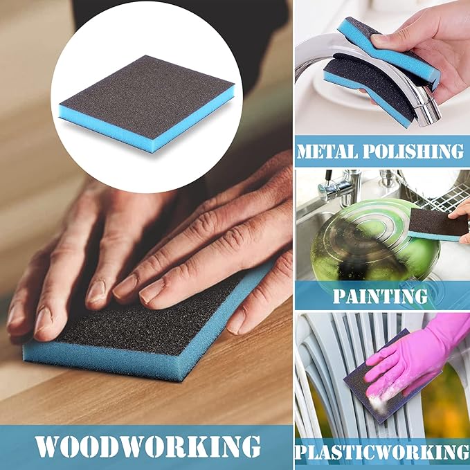 8Pcs 80 Grit Sanding Sponge, Jamiikury Coarse Sanding Blocks Washable and Reusable, Wet Dry Sandpaper Sponge for Wood Metal FurniturePaint and Drywall