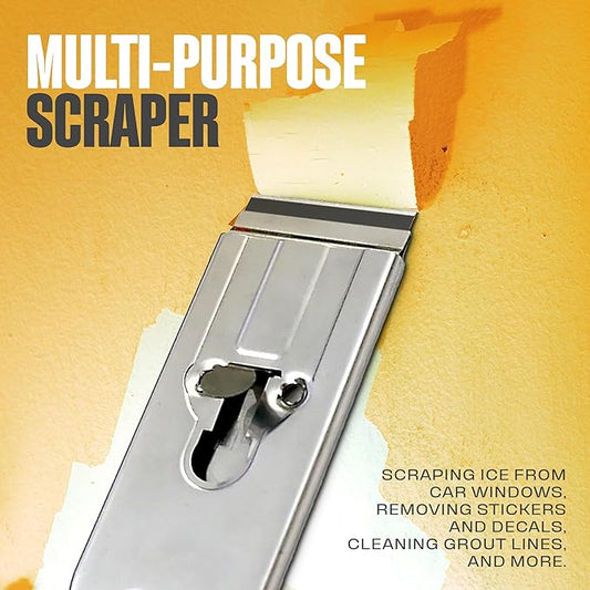 Heavy Duty Retractable Razor Blade Scraper with Stainless Steel Body, Ideal For Removing Stickers, Decals, Paint, Adhesive Residue, and More. Fits All Standard Size Razor Blades