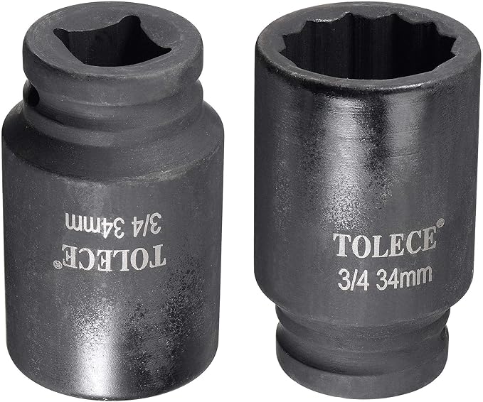 uxcell 3/4-Inch Drive 34mm 12-Point Deep Impact Socket, CR-MO Steel 78mm Length, Metric Sizes