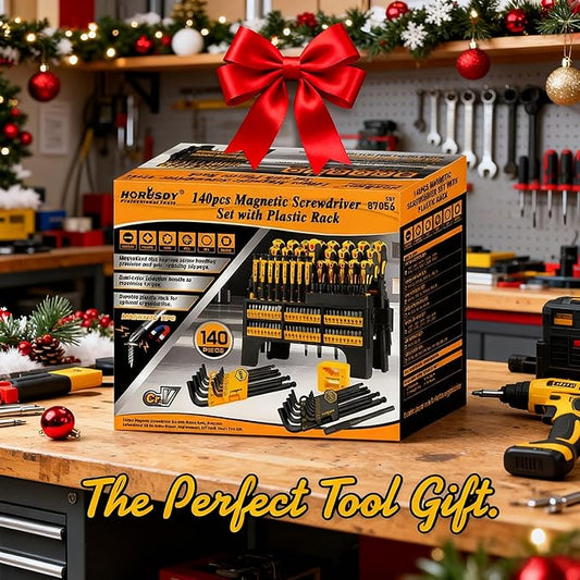 HORUSDY 140-Piece Magnetic Screwdriver Set with Plastic Racking, Includes SAE & Metric Hex Keys, Precision Screwdriver and Magnetizer Demagnetizer DIY Tools for Men Tools Gift